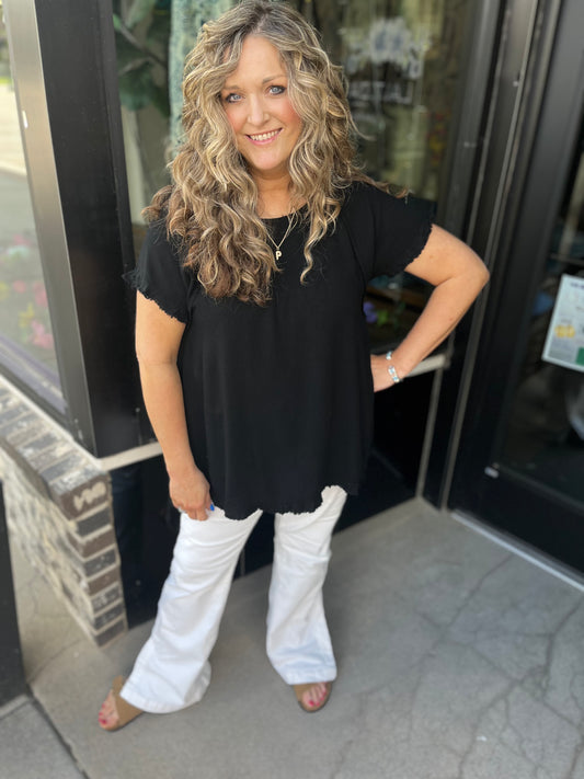 Black Linen Blend Top