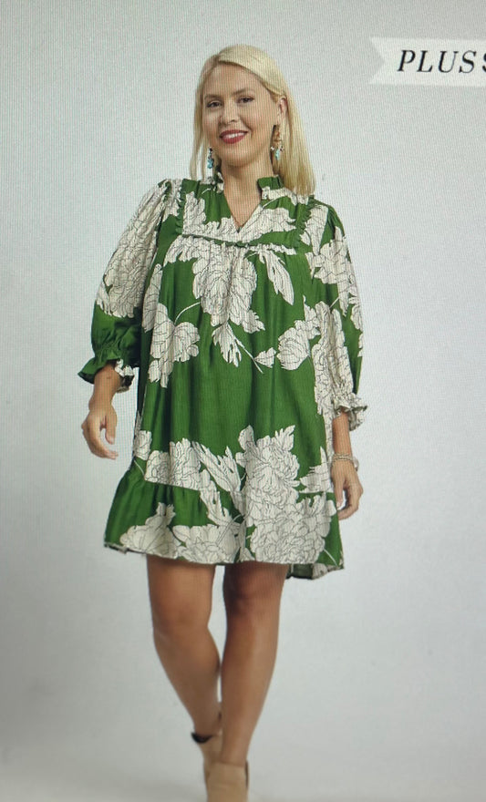 Fall V-Neck Babydoll Dress PLUS