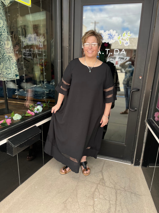Black Mesh Midi Dress PLUS