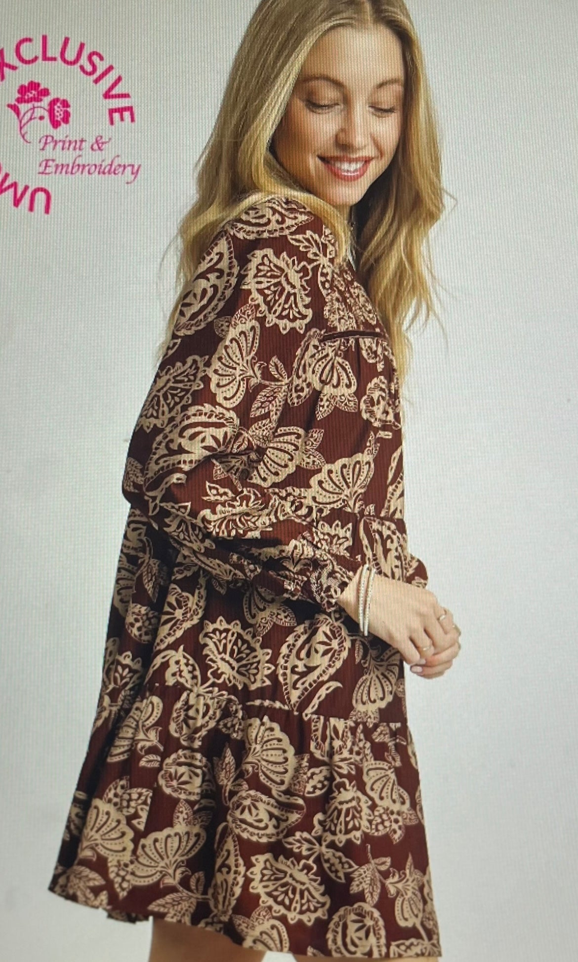 Brown Mix Smocked Mini Dress