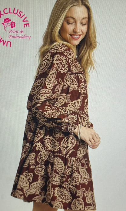 Brown Mix Smocked Mini Dress