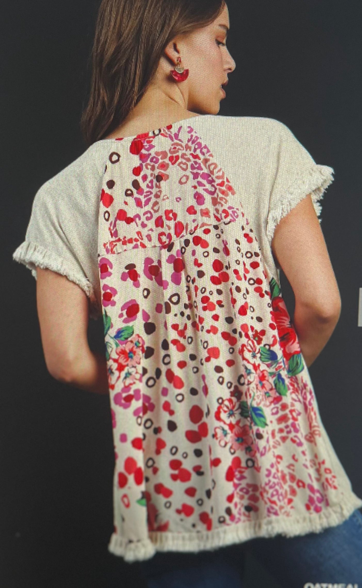 Floral Oatmeal Linen Blend Top