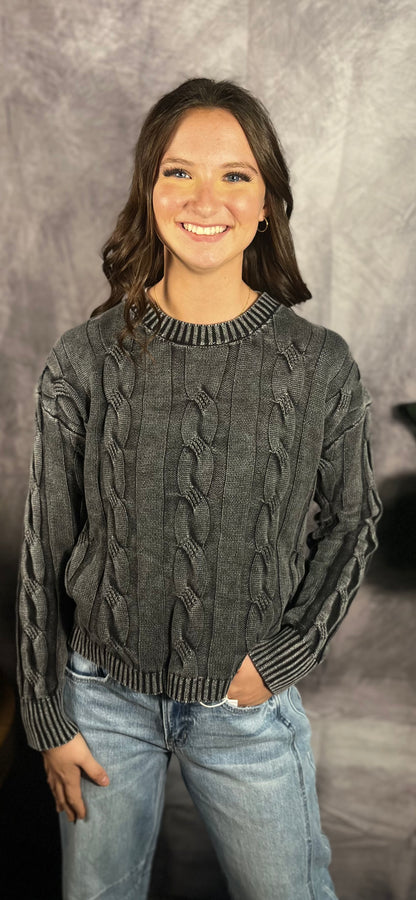 Charcoal Cable Knit Sweater Top