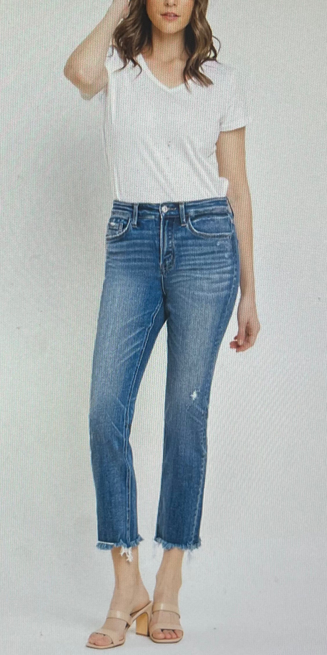 Uneven Raw Hem Straight Crop PLUS