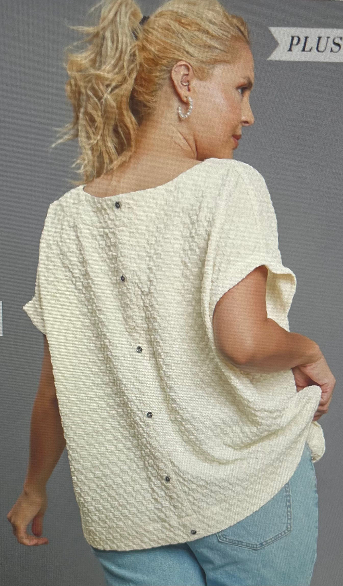 Cream Textured Jacquard Top PLUS