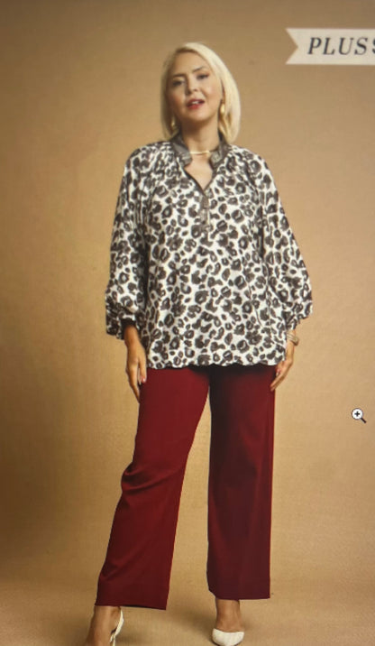 Leopard Print Boho Blouse PLUS