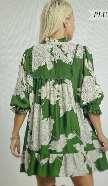 Fall V-Neck Babydoll Dress PLUS