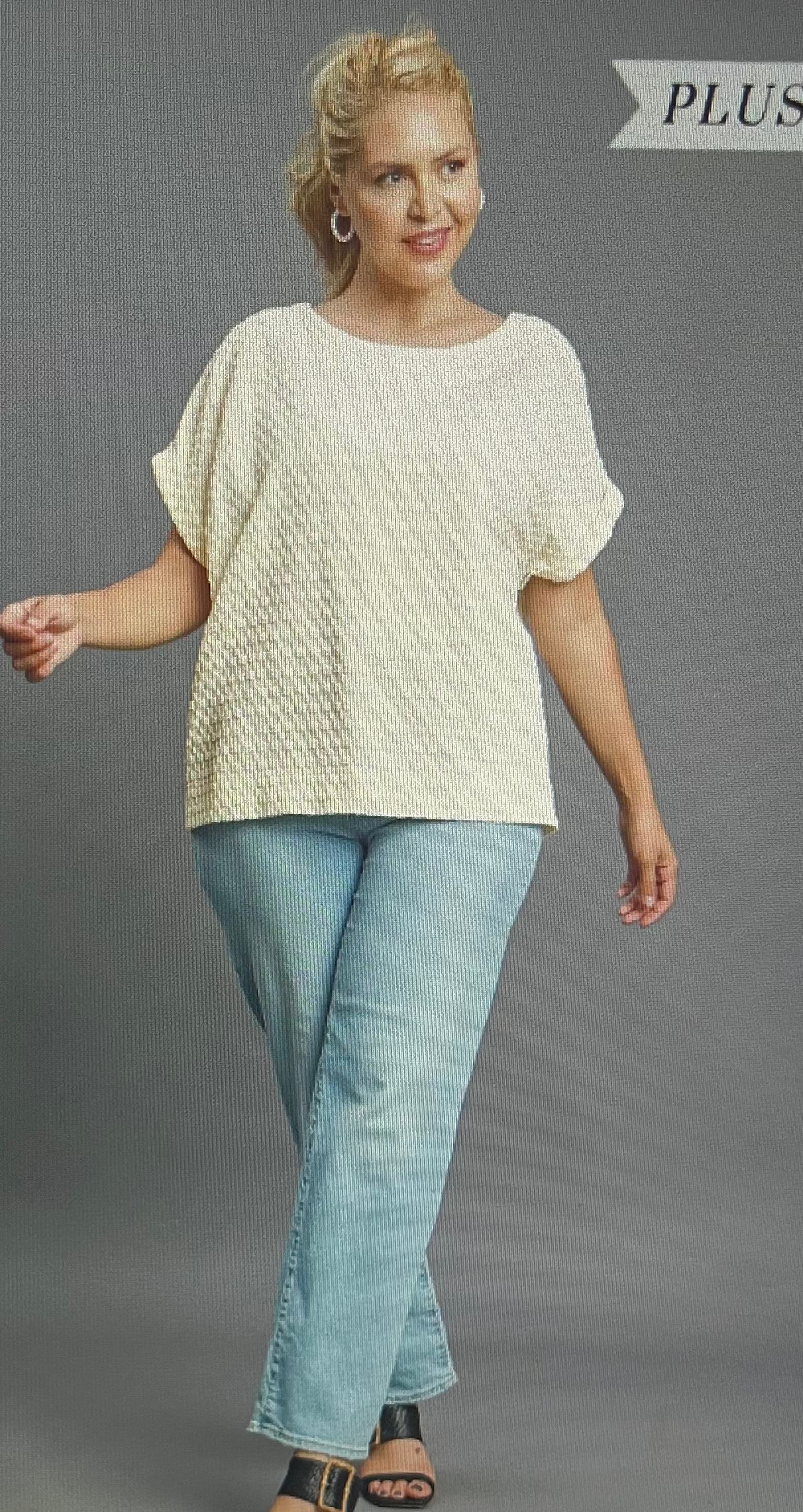 Cream Textured Jacquard Top PLUS