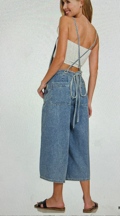 Denim Washed Wide Leg Overall