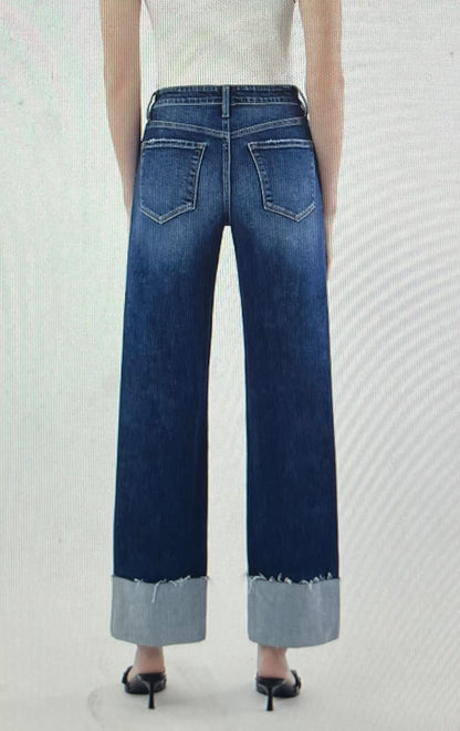High Rise Dark Denim Cuff Jean PLUS