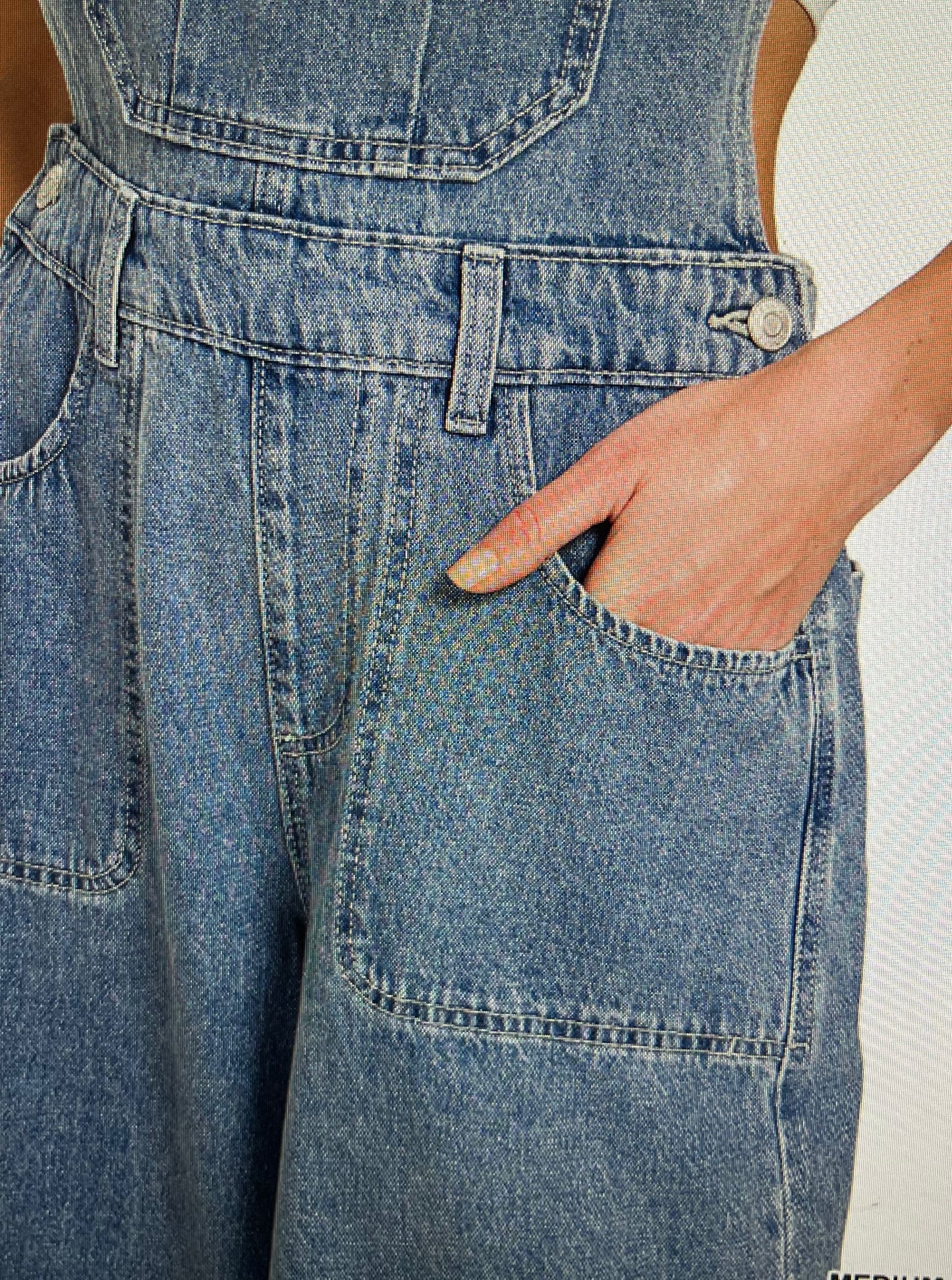 Denim Washed Wide Leg Overall