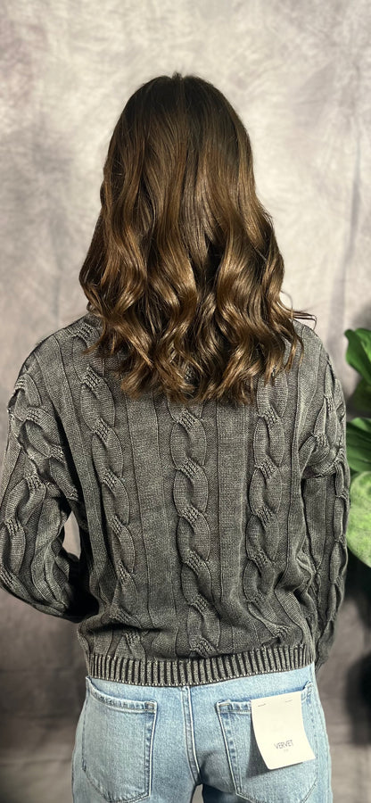 Charcoal Cable Knit Sweater Top