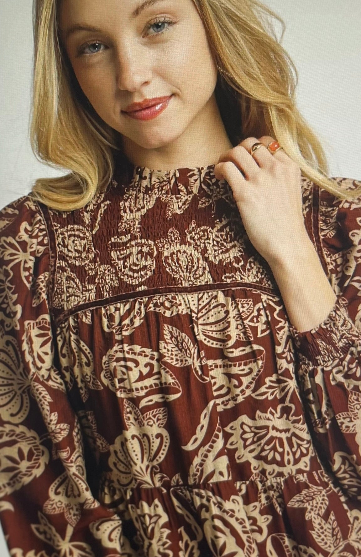 Brown Mix Smocked Mini Dress