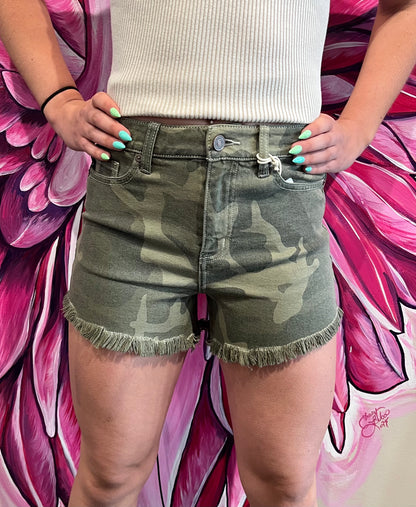 High Rise Camo Shorts