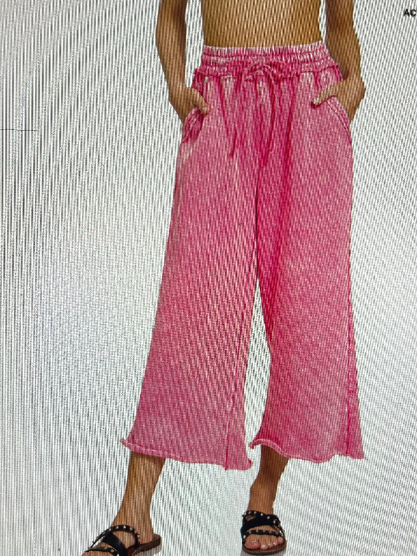 Acid Wash Fleece Palazzo Pants