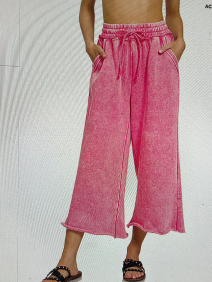 Acid Wash Fleece Palazzo Pants
