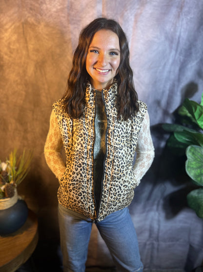 Leopard Print Puffer Vest