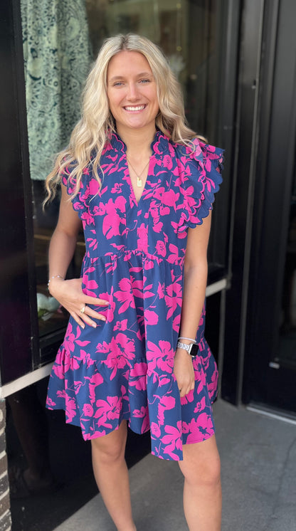 Navy & Pink Babydoll Dress