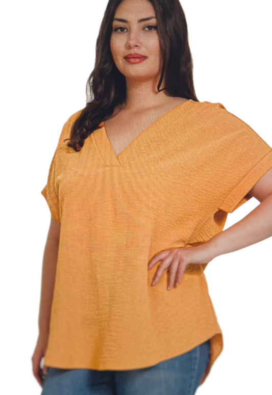 V-Neck Apricot Top Plus Size