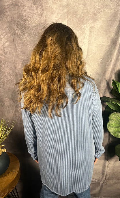 Denim Vintage Ribbed Cardigan