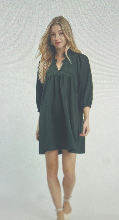 Hunter Green Lace Detail Dress
