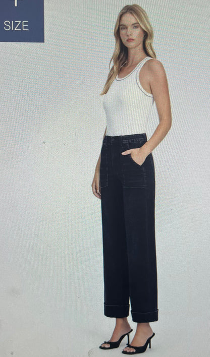 Black Super Soft Baggy Cuff Wide Leg Jean