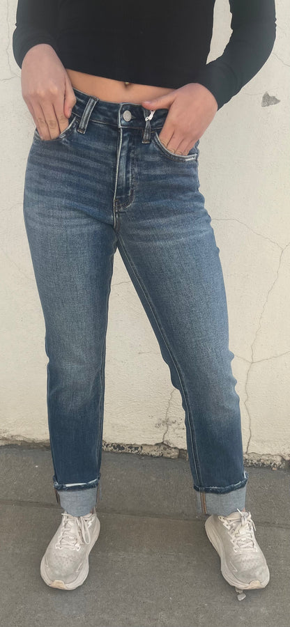High Rise Cuff Straight Jean