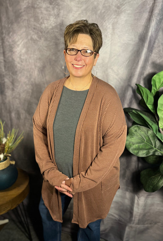 Rust Ribbed Cardigan PLUS