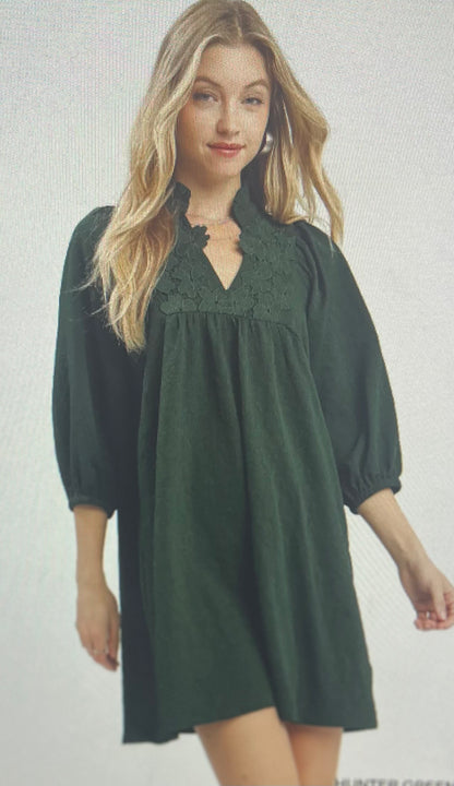 Hunter Green Lace Detail Dress