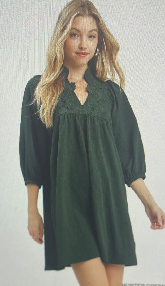 Hunter Green Lace Detail Dress