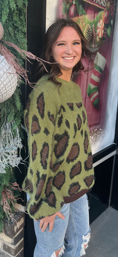Animal Print Round Neck Sweater
