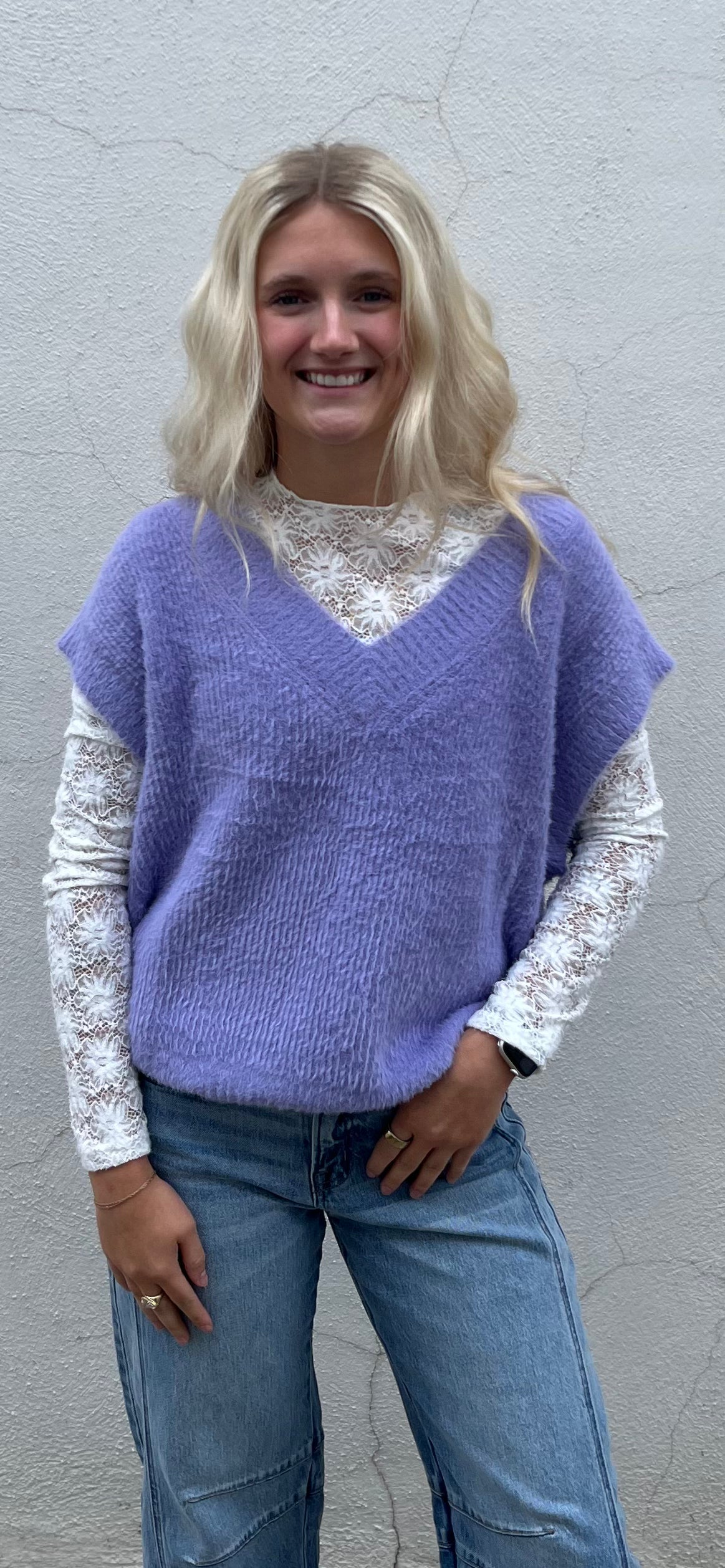 V Neck Fuzzy Sweater Vest