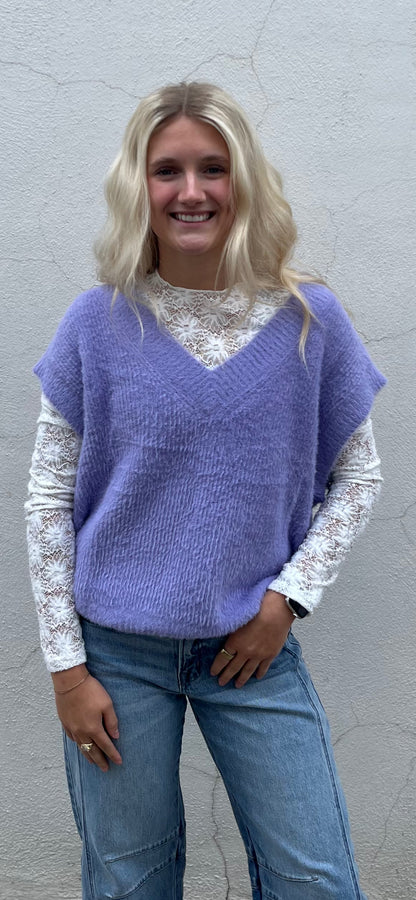 V Neck Fuzzy Sweater Vest