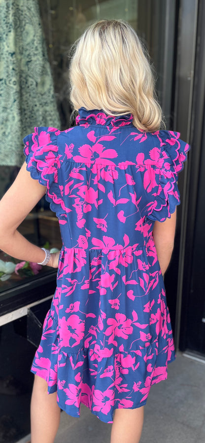 Navy & Pink Babydoll Dress
