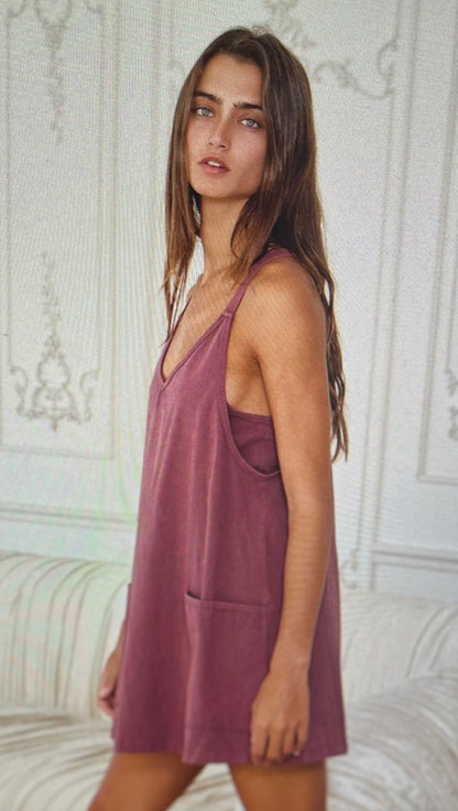 Washed Plum Mini Romper Dress