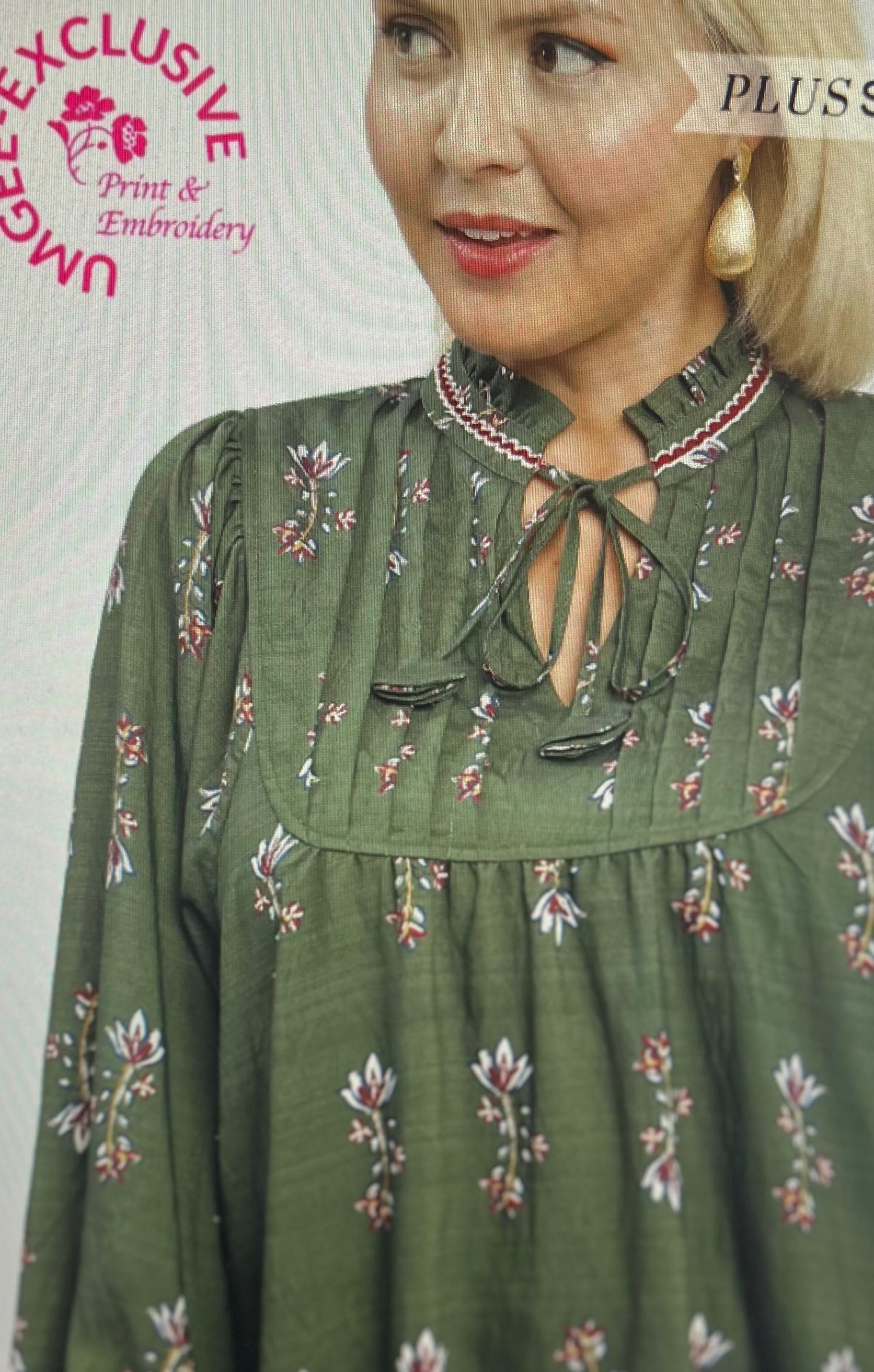 Forest Green Floral Boho Top PLUS