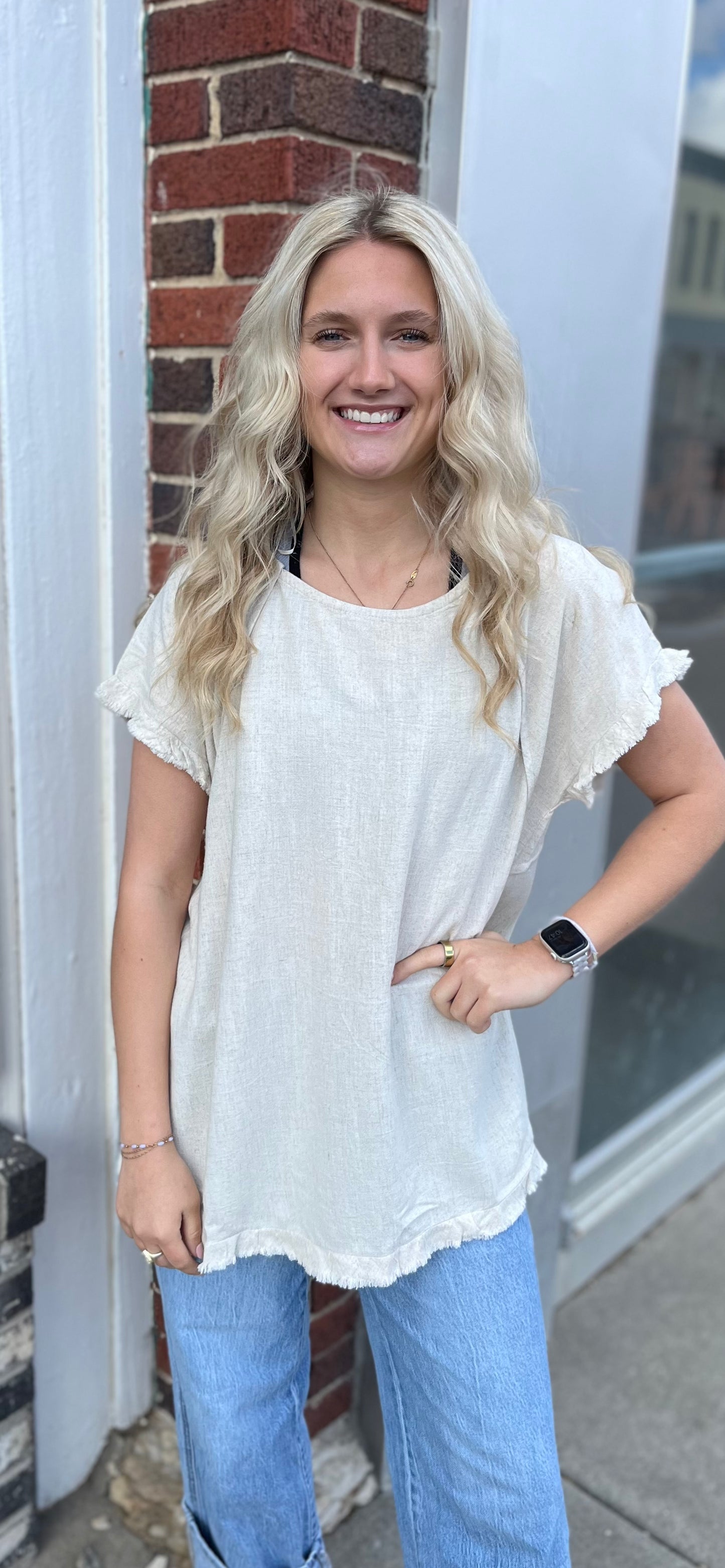 Oatmeal Linen Blend Top