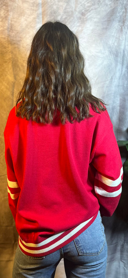 Red Varsity V-Neck Sweater Top