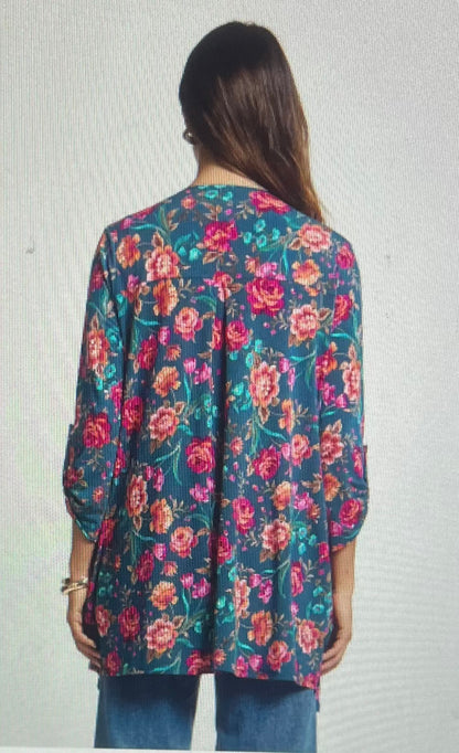 Teal Floral Fall Cardigan