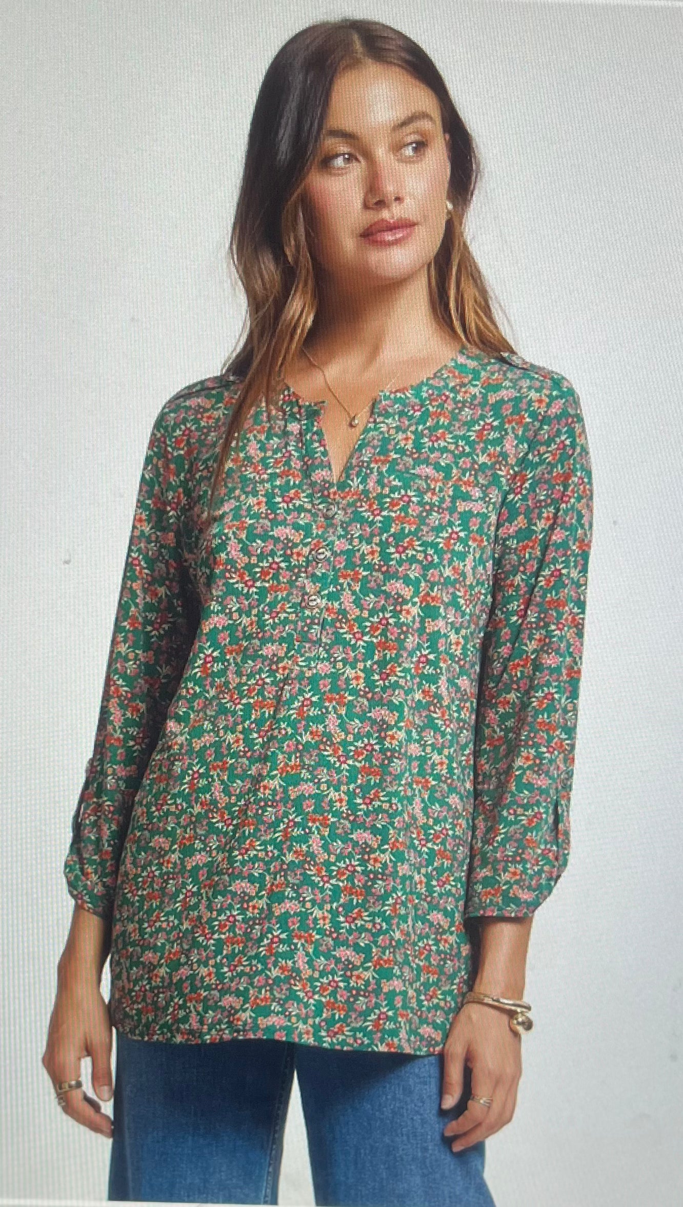 Hunter Green Floral Blend Top