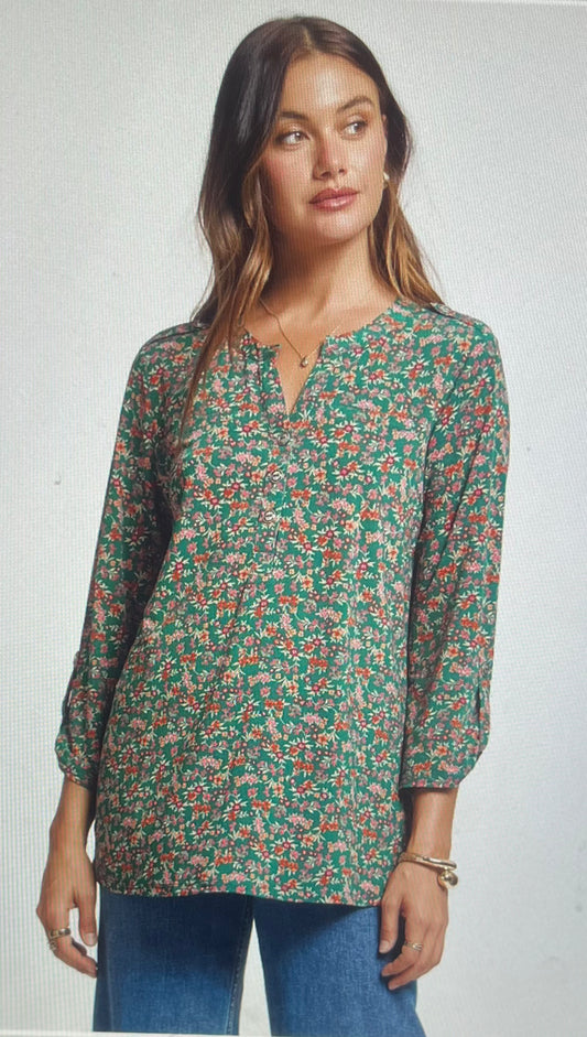 Hunter Green Floral Blend Top