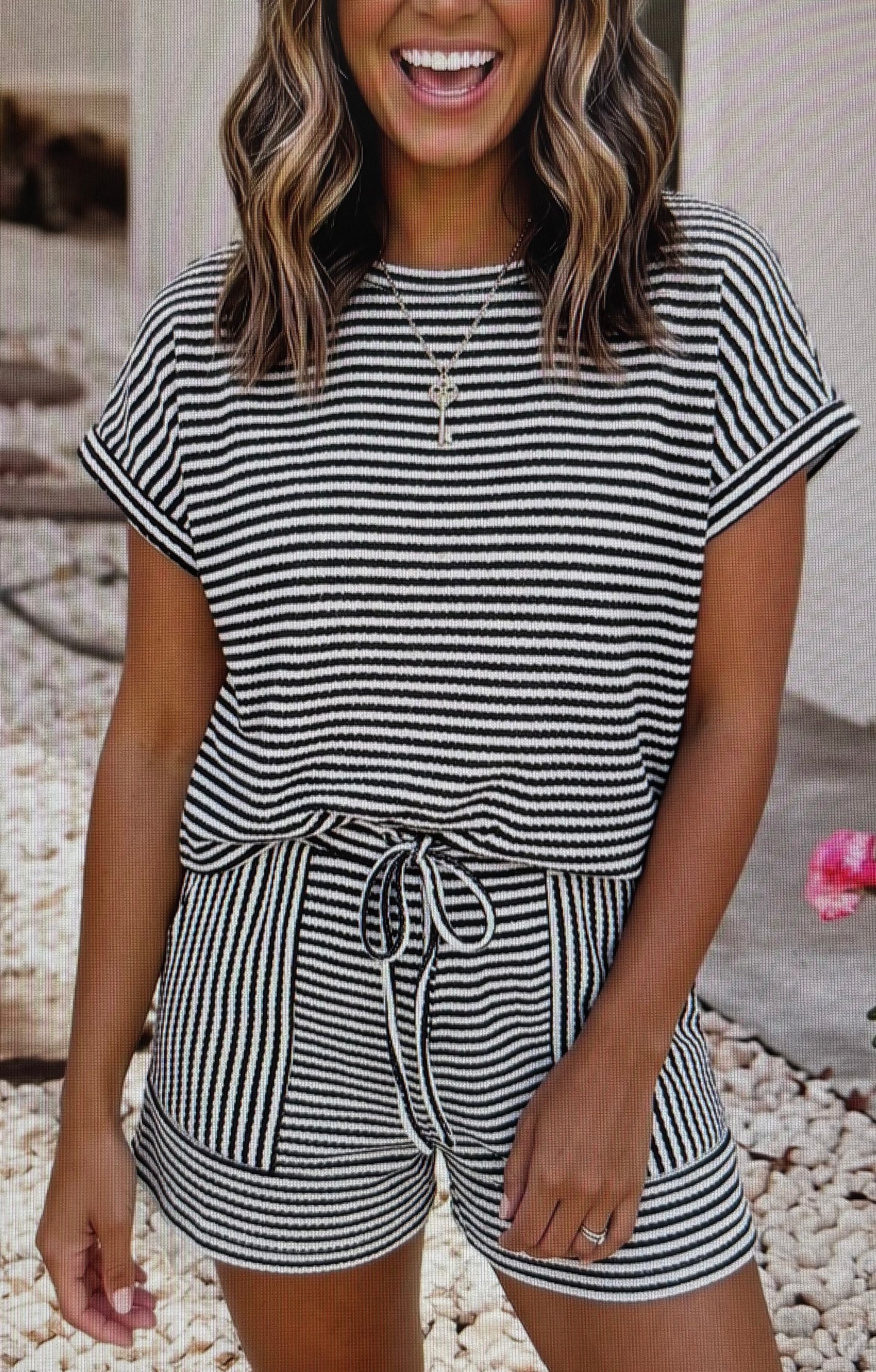 Stripe Textured Short Set
