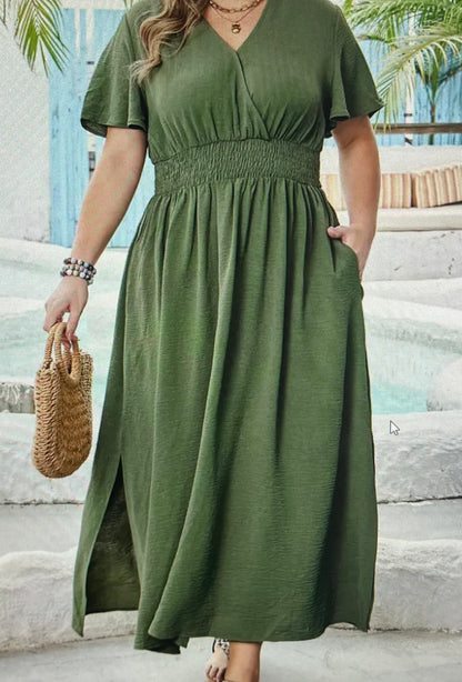 Surplice Green Maxi Dress PLUS