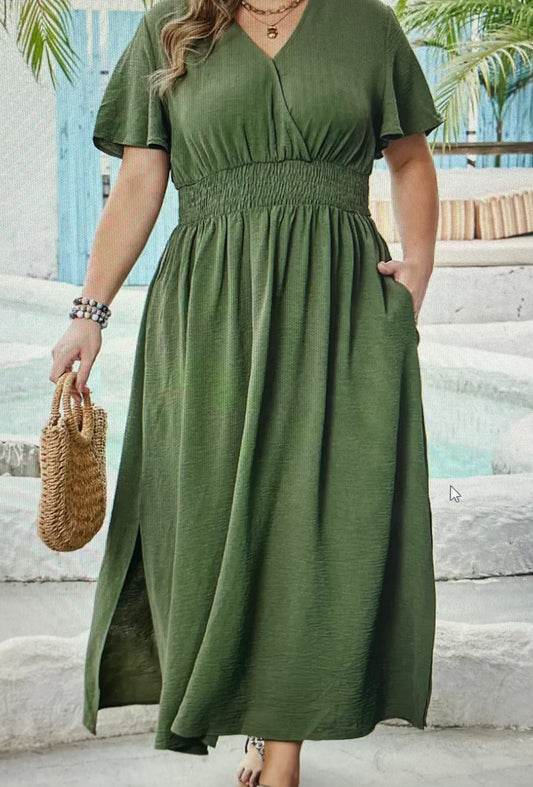 Surplice Green Maxi Dress PLUS