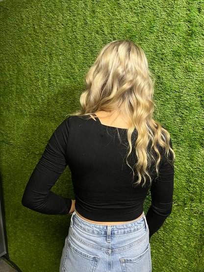Black Long Sleeve Crop Top