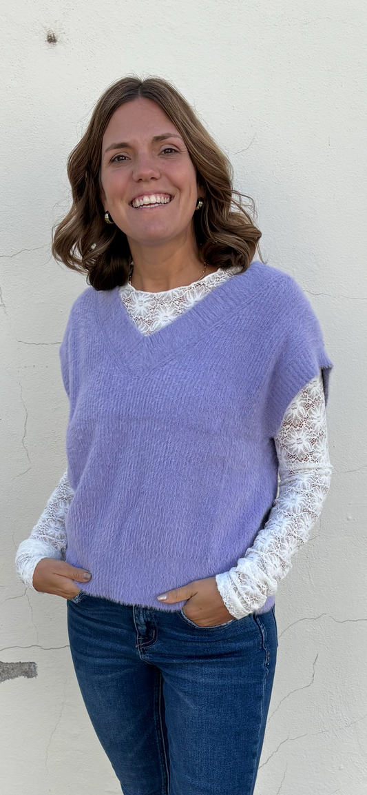 V Neck Fuzzy Sweater Vest