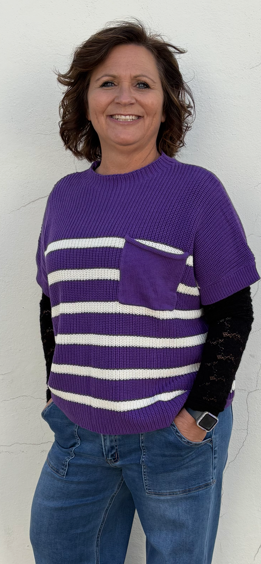 Purple Drop Shoulder Sweater Top