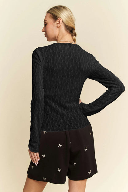 Long Sleeve Sheer Lace Top w/Bows