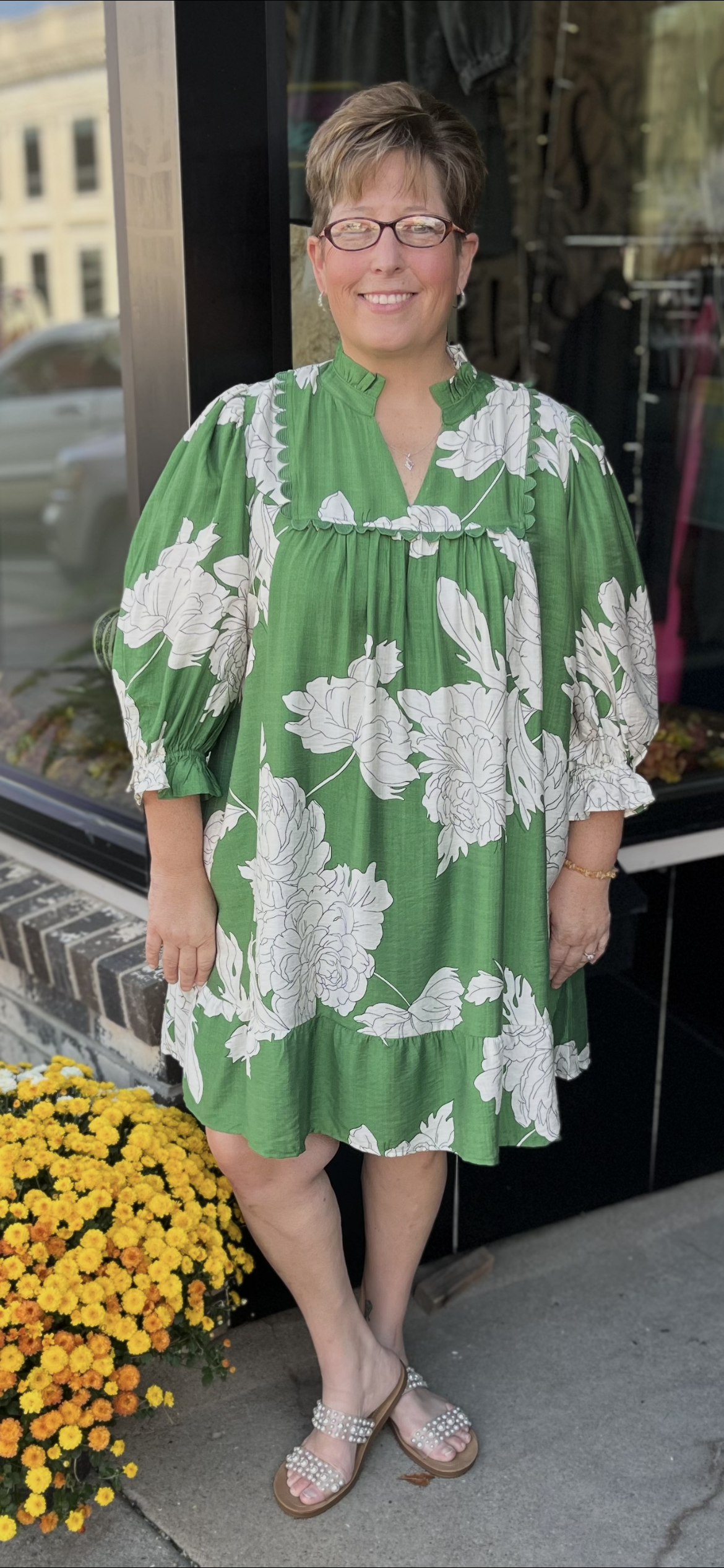 Fall V-Neck Babydoll Dress PLUS