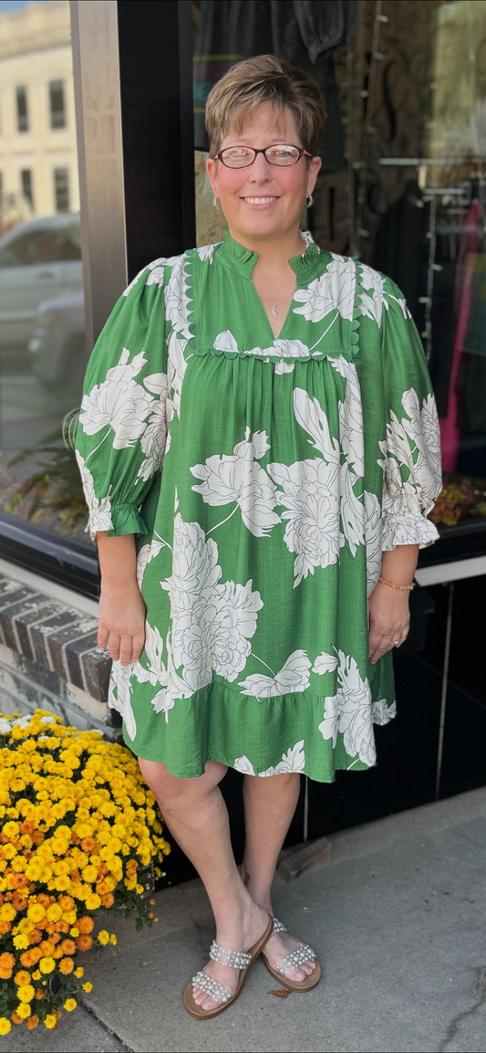 Fall V-Neck Babydoll Dress PLUS